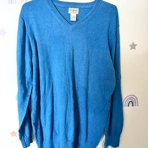 L.L. Bean Men's Blue V Neck Sweater Cotton Cashmere Blend